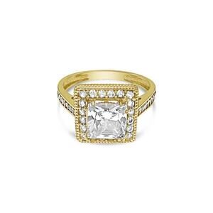 Engagement Square Halo Ring CZ Ring 14k Yellow Gold